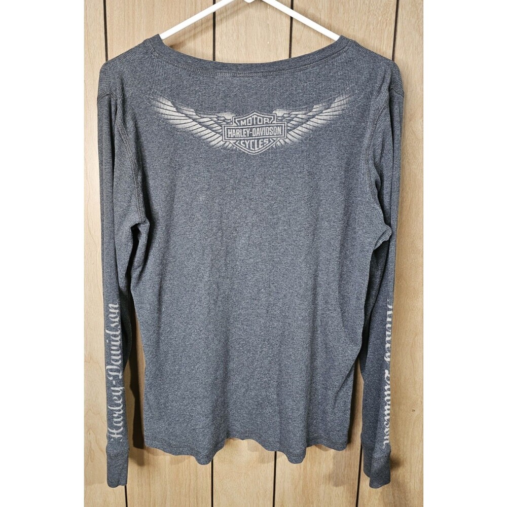 Harley Davidson Womens 1W Gray Thermal Henley Shirt Long Sleeve Motorcycle Logo - Picture 10 of 16